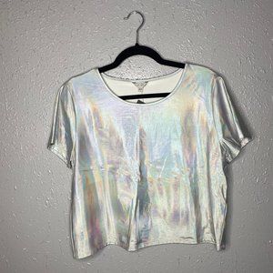 Holographic Metallic Silver Crop Top from Guess